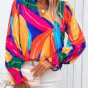 MASCOMODA Womens V Neck Floral Long Sleeve Tops 2025 Summer Casual Loose Puff Sleeve Chiffon Boho Work Blouse Dressy T Shirts (M)