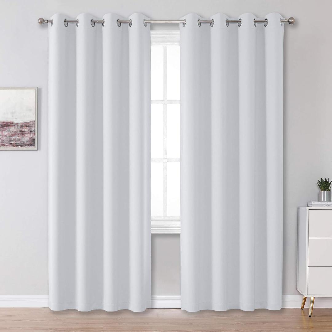 DUALIFE Greyish White Curtains for Bedroom Window Treatment 96 Inch Length Grommet Top Thermal Insulated Room Darkening Window Drapes for Living Room Set of 2 Panels 52 x 96 Inches Long