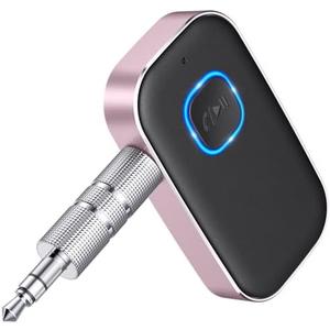 COMSOON Bluetooth AUX Adapter for Car, Noise Reduction Bluetooth Receiver for Music/Hands-Free Calls, Wireless Audio Receiver for Home Stereo/Speaker, 16H Battery Life/Dual Connect (Black+Pink)