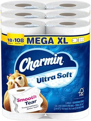 Charmin Ultra Soft Toilet Paper, 18 Mega XL Rolls = 108 Regular Rolls