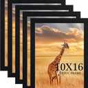 10x16 Picture Frame Set of 5,Wooden Frame 10x16 Wall Gallery Poster Photo frame with Durable Shatter Resistant Plexiglass for Wall Mounting Family -friend- wedding best gift (Black)