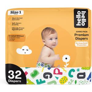 Hello Bello Premium Baby Diapers Size 1, 32 Count of Disposable, Extra-Absorbent, Hypoallergenic Baby Diapers with Snug and Comfort Fit, Alphabet Soup
