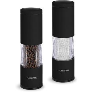 Salt and Pepper Grinder Set with Adjustable Coarseness | Manual Pepper Mill Grinder with Refillable Design | Ceramic Core | Kitchen Essential (2 Packs, Black)