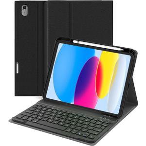 Keyboard Case for iPad (A16) 11th gen 2025 11 inch, 10th Generation 2022 10.9 inch Case with Magnetic Detachable Wireless Keyboard, Multi-Angle Stand Folio Cover with Pencil Holder, Black