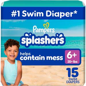 Pampers Splashers Swim Diapers, Size 6+, 15 Count, Disposable Swim Diapers, Contains Mess, No Swell