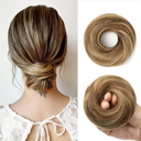 Hairpieces for Updos Stretch Bun Maker Elastic Band Human Hair Buns Women's No-Slip Design Messy Bun Piece Double Ponytail Buns Styling Essentials (5.5"16g, sP4-27 Medium Brown&Dark Blonde)