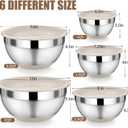 P&P CHEF Mixing Bowls with Lids Set of 5, Stainless Steel Nesting Salad Bowl with Lid & Base for Non-slip Mixing Prepping Storing Serving, 5 Sizes-7/3.5/2.5/1.5/1 QT, Khaki