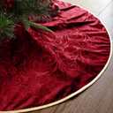 36 Inch Christmas Tree Skirt, Velvet Red Tree Skirts, Xmas Tree Skirts with Embossed Floral Pattern for Merry Christmas Party Rustic Vintage Christmas Tree Decorations