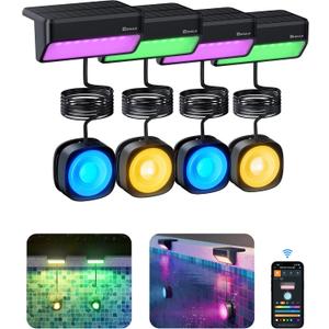 Enhulk Solar Pool Lights with RGBW APP Control,IP68 Waterproof Smart Solar Power Pool Lights for Above Ground Pool,Led Pool Lights for Inground Pool, Pond, Patio