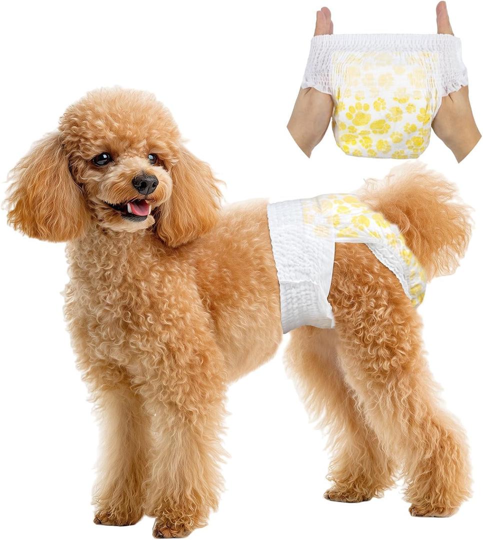 Pet Soft Disposable Dog Diapers Female, Pull Up Doggie Diapers for Female Dogs, 360Stretchy Waist Puppy Diapers, Super Absorbent Doggy Diaper Leak Proof Design for Dogs in Heat (Large, Count, 20.0)