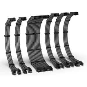 EZDIY-FAB PSU Cable Extension Kit,16AWG Power Supply Extension Cable,1x24Pin/2x4+4 EPS/3x6+2 PCI-E,Custom PC Sleeve Cable 300MM with Combs-Carbon