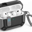 3 x Locking Case Compatible with AirPods 5 (2026) / AirPods 4 (2024), Shockproof AirPods 5 Protective Case, AirPods 5 Cover with Carabiner Keychain, Front LED Visible, Gray