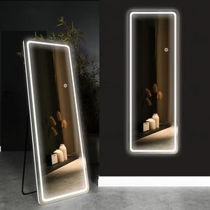 gogofree Full Length Mirror with LED Light, 56" x 20" Floor Mirror with Stand, Wall Mounted Mirror with Dimming & 3-Color Lighting for Living Room Bedroom and Cloakroom