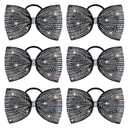 DEEKA 6 PCS Black Glitter Tailless Cheer Bows Large 6.5" Rhinestones Competition Hair Bow Elastic Band for Cheerleading Cheerleaders Girls (Glitter Black) (7 Inch(pack of 6))