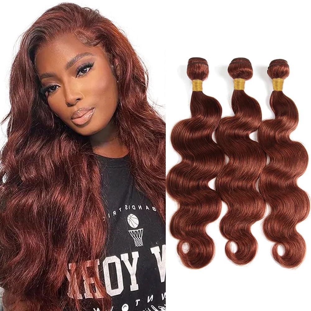Wahairse Human Hair Bundles Natural Color 3 Bundles 33# Body Wave Bundles 300g Human Hair Unprocessed Brazilian Virgin Quick Weave Human Hair Extensions(#33 Body Wave, 16 18 20)