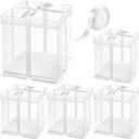 Ocmoiy 8  8  9 In. Clear Cake Box with Ribbon, 5 Pcs White Disposable Cake Carrier with lid for 2-Layer Cake Holder, Display and Gift Packaging