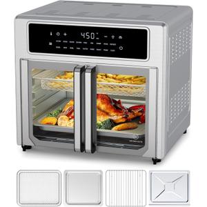 Kitchen EliteAir Fryer French Door Oven,26.4 Qt Easy Cleanup & Use Large Countertop Toaster Oven Combo,18 Presets & 1 Preheat & 1 Light,Multi-Layer Cooking,4 Accessories,Stainless Steel