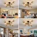 8 Light Glass Globe Ceiling Light Black and Gold Mid Century Flush Mount Sputnik Light Fixture Bubble Chandelier Living Room Farmhouse for Dining Room Kitchen Bedroom.