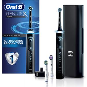Oral-B GENIUS X Electric Toothbrush with 3 Oral-B Replacement Brush Heads and Toothbrush Case, Black (6 Piece Set)