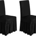 molasofa Chair Covers for Dining Room Set of 2 Stretch Chair Slipcovers with Skirt for Kitchen Seat Protectors Wedding Banquet Decor Kids Pets Spandex Fabric Washable (2pcs, Black)