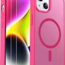 3 x SPIDERCASE Designed for iPhone 14 Plus Case, Magnetic Translucent [2 Pack Tempered Glass Screen Protector] Anti-Fingerprint Anti-Scratch Case for iPhone 14 Plus 6.7,Hot Pink