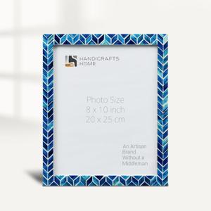 Handicrafts Home Blue Picture Frame Handmade Bone & Resin Inlay Photo Frame, Artic Collection 8x10 Picture Frames for Home Decor, Wall Decor, Boho Farmhouse Decor, Shelf Decor, Gallery Wall, Vintage Wall Art, Family Photo, Wedding Gift, Christmas Picture Frame, Desk & Bedroom Decor