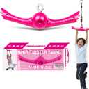 Ninja-Twister Swing Spins Set: Slackline Attachments - 360 Handle Twist-Spin Flips Toy Activate Ninja Powers - Ninja Warrior Accessories - Kids Ninja Hang Toys for Playground Backyard, Pink