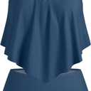 ZAFUL Two Piece Women's Tankini Swimsuits Cross Cutout Flowy Swim Top Tummy Control Ruched Bikini Bottom Bathing Suits (Large, 0-blue)