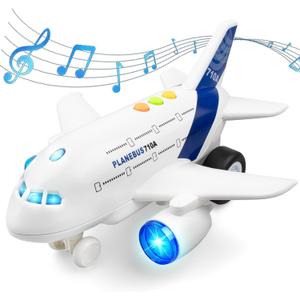 Airplane Toys for Toddlers 1:200 Friction Powered Toy Plane with Flashing Lights and Sounds for Kids Boys & Girls Ages 3 4 5 6 7 8 Christmas Birthday Party Gift, Pretend Play Vehicles