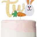 Two Cake Topper,Easter Bunny Cake Topper2nd Birthday Cake Decor,Boys and Girls 2nd Birthday Party Decorations supplies