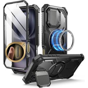 i-Blason Armorbox for iPhone 16 Case MagSafe [Camera Control Capture Button] [Built-in Screen Protector] [Camera Cover Stand] Full-Body Military Protection Magnetic Phone Case for iPhone 16, Black