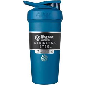 BlenderBottle Sport Shaker Cup Insulated Stainless Steel Water Bottle with Wire Whisk, 24-Ounce, Blue