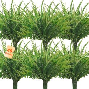 40 Pcs Artificial Boston Fake Fern Plants Bushes Faux Plants Shrubs Greenery UV Resistant for House Office Garden Indoor Outdoor Décor