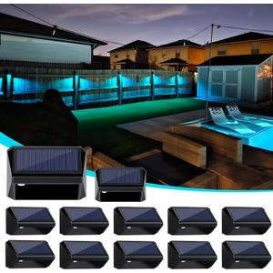 Solar Fence Lights, 8 Modes - Warm White, Cool White, RGB - Perfect for Patio, Yard, Wall, Fence, Step (12 Pack)