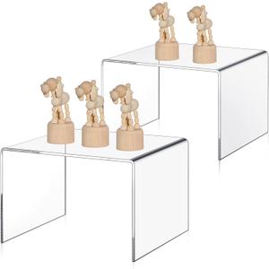 RattanView 2 Pcs 8 Inch, 10 Inch Large Acrylic Risers Display Stands 5 mm Thick Acrylic Shelf Riser Showcase for Collectibles Jewelry Cupcakes Food Figures Perfume Cabinet (Clear)