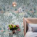 Peel and Stick Wallpaper Vintage Wall Paper Gray Blue Floral Contact Paper Removable Wallpaper 17.3"x196.8" Leaf Flower Self Adhesive for Bedroom Drawer Decor Vinyl Rolls