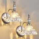 Vintage Wall Sconces Matte Brushed Antique Nickel Finish Indoor Wall Sconces Fixtures Wall Lights with Crystal Glass Shade Vanity Lights for Bedroom Bathroom Living Room Hallway(2-Pack)