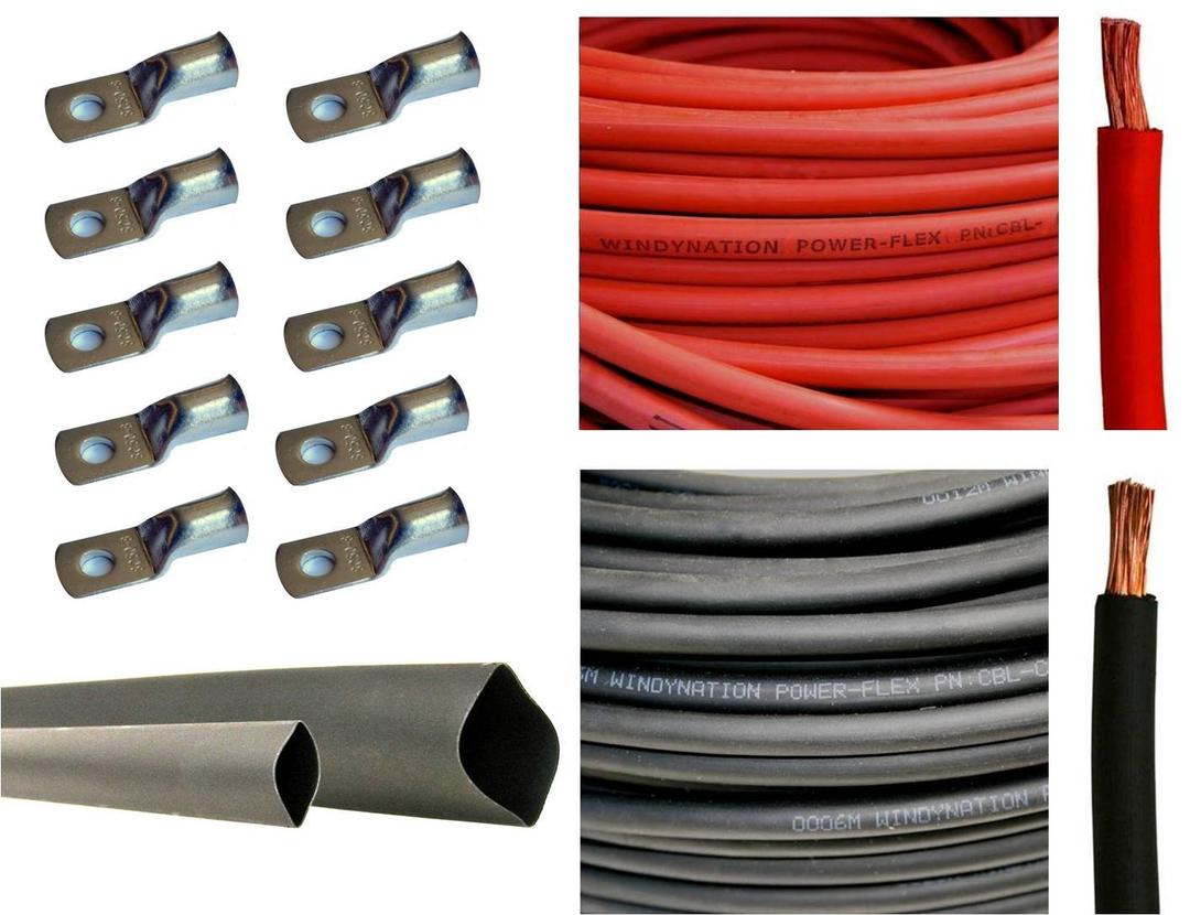 2 Gauge 2 AWG 15 Feet Red + 15 Feet Black Welding Battery Pure Copper Flexible Cable + 10pcs of 3/8" Tinned Copper Cable Lug Terminal Connectors + 3 Feet Black Heat Shrink Tubing