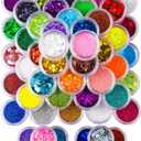 FANDAMEI Glitter, 48 Color Chunky Glitter & Fine Glitter for Crafts, Bulk Rainbow Craft Glitter for Resin Nail Art, Holographic Sparkles for Festival Makeup, Iridescent Flakes for Kids & Adults