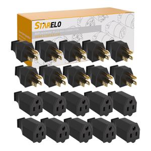 STARELO Extension Cord Ends 125V 15A 2Pole 3Wire Male Plug and Female Connector Straight Blade Plug Replacement Electrical Extension Cord End(Male & Female 10 Set)