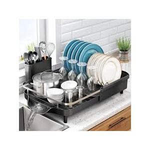 SNTD Dish Drying Rack  Extendable Dish Rack, Large Sink Drying Dish Drainer for Kitchen Counter, Stainless Steel Dish Strainer with Utensil Holder (Silver)