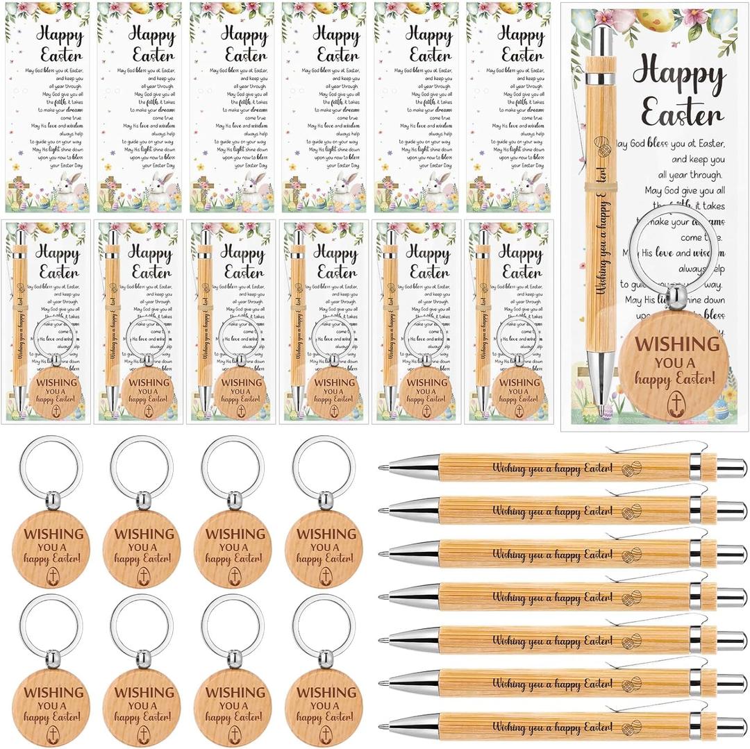 Droutti 24 Sets Easter Pens Bulk Easter Christian Gifts Christian Keychains Religious Blessing Bookmarks Easter Appreciation Gifts for Employee Coworkers Staff Spring Party Favors Religious Gift