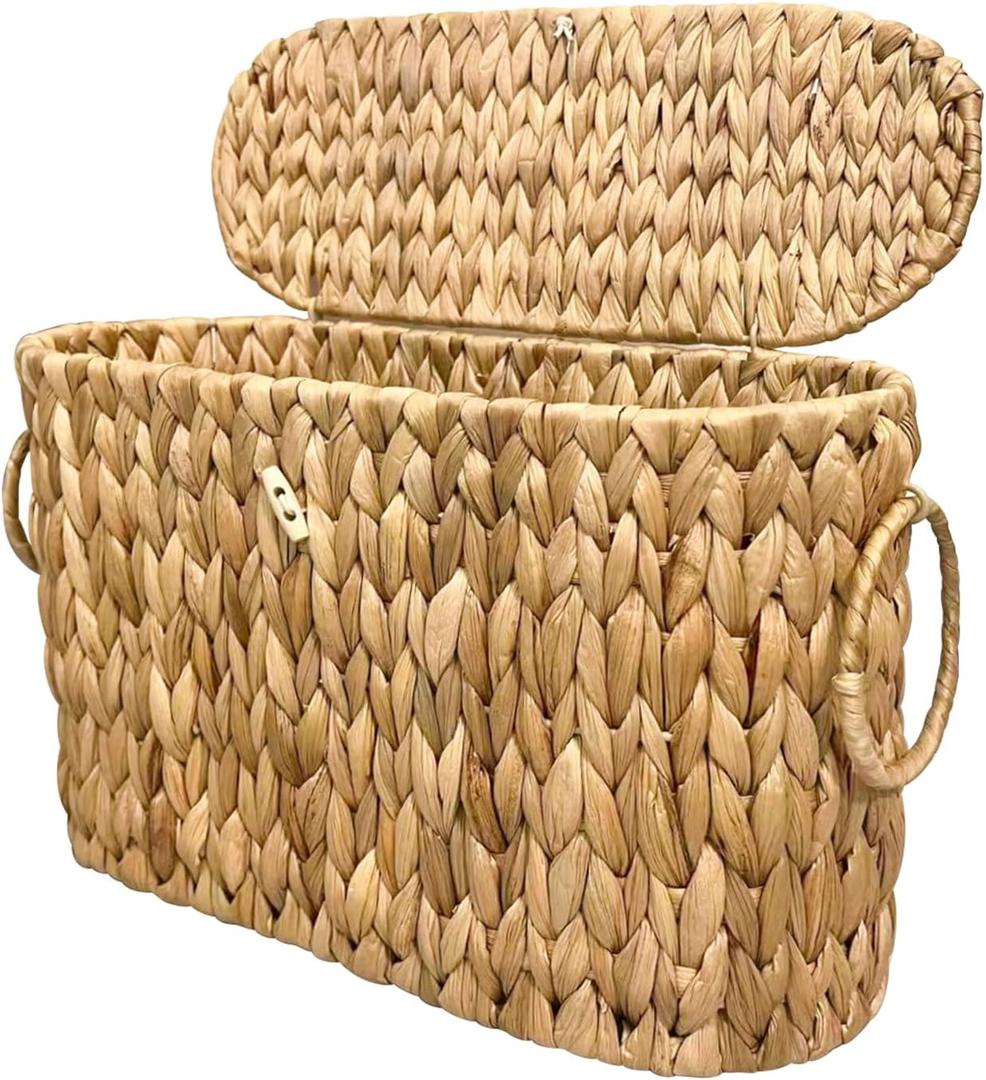 Toilet Paper Basket with Lid,Wicker Basket for Bathroom Organizers and Storage,Holds Up to 6 Mega Rolls, Decorative Hand-Woven Rattan Bathroom Decor Accessories,Natural Water Hyacinth