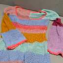 Women Crochet Knit Mini Dress Long Sleeve Colorful Mesh Cover Ups Casual Sweater Dress Summer Beach Wear (Medium)