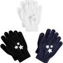 Glooarm 3 Pairs Kids Gloves Winter Gripper Knit Magic Gloves Stretch Warm Cold Weather Gloves for Boys Girls 4-12 Years