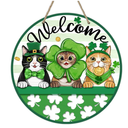 Deroro Welcome St Patricks Day Cat Front Door Sign, Lucky Shamrock Clover Wood Door Hanger Outdoor Outside Porch Decor, Irish Spring Wooden Wreath Indoor Wall Hanging Decoration Pet Lover Gift