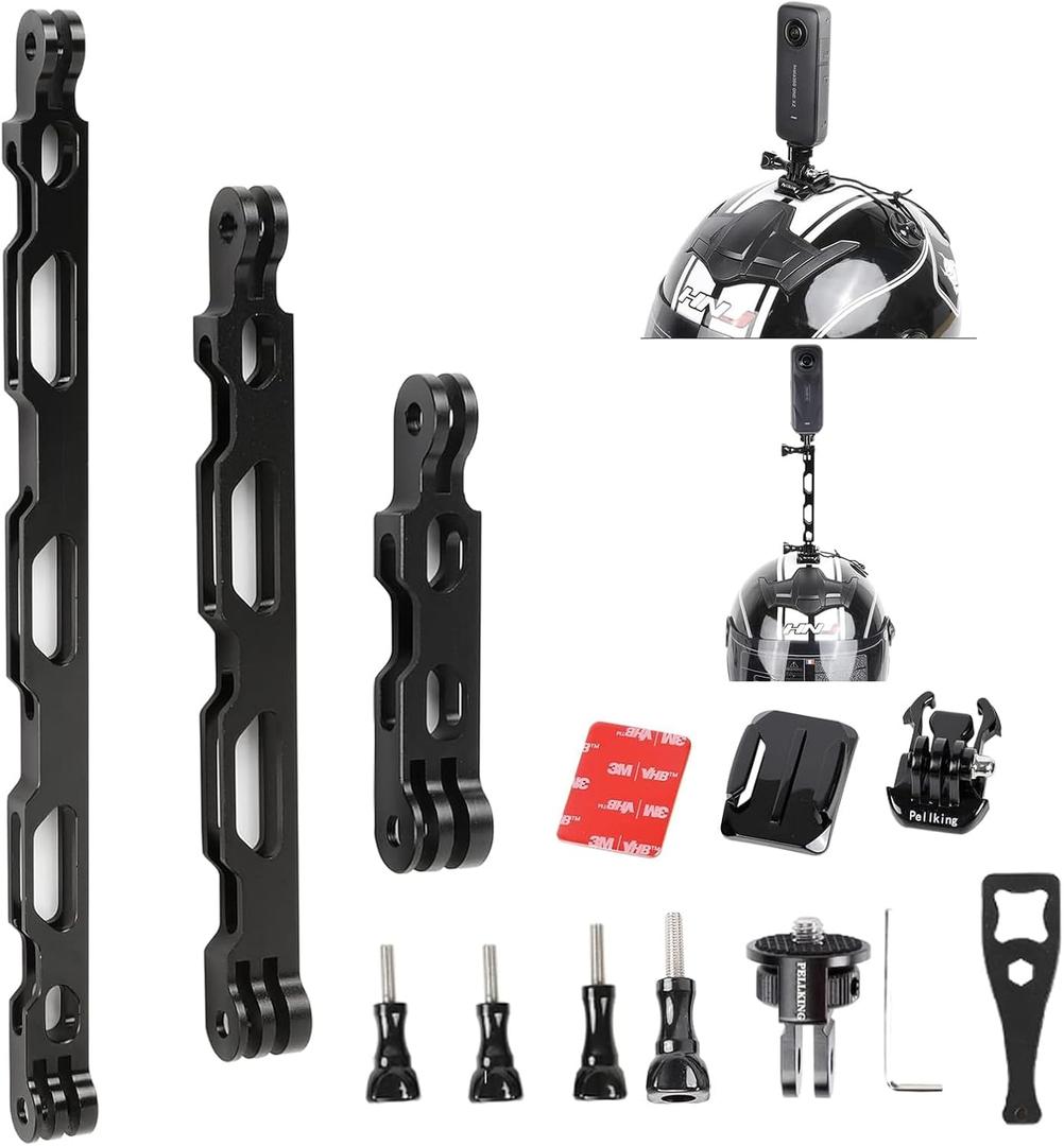 PellKing (12 Pcs) Aluminum Alloy Extension Arm Helmet Mount Kit for for Insta360 One X5/X4/X3,X2,X,Metal Adapter Helmet Sticker Extension Arm Mount with Metal 1/4''Adapter,GoPro Hero 10/9,and More