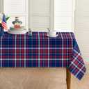 Horaldaily 4th of July Tablecloth 60 X 104 Inch Rectangular, Dark Blue Buffalo Plaid Rural Style Washable Seasonal Table Cover for Party Picnic Dinner Decor