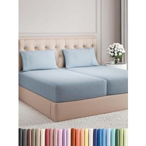 Split King Size 5 Piece Sheet Set - Comfy Breathable & Cooling Bed Sheets Set - Hotel Luxury Bedding for Women, Men, Kids, Teens, Boys & Girls - Deep Pockets & Wrinkle Free - Blue (Heathered Sheets)