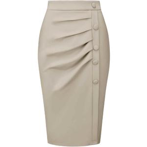 Hobemty Women's Wear to Work Pencil Skirt Elastic High Waist Ruched Bodycon Midi Skirts, Size Medium